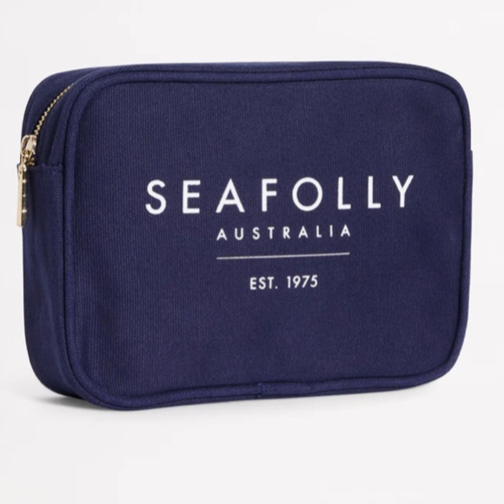 NWT•Seafolly Australia Canvas Pouch Bag True Navy Zip Travel Toiletry Clutch